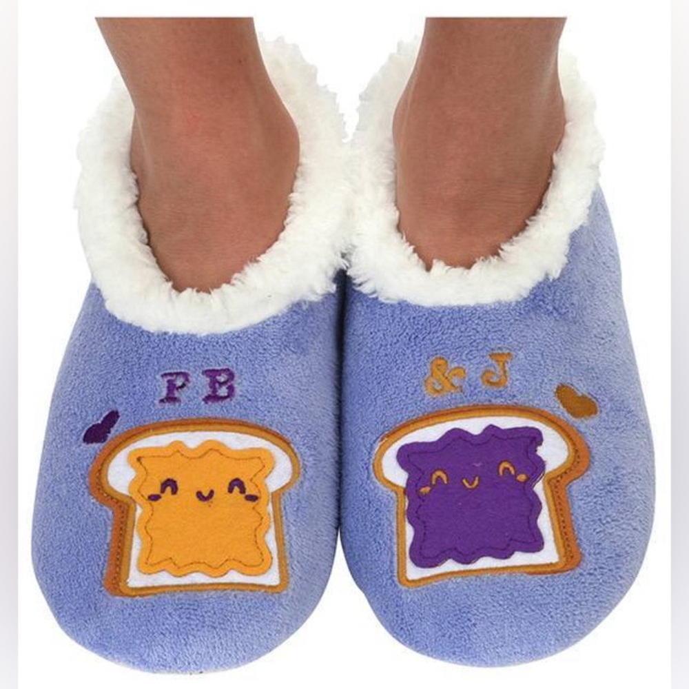 Snoozies PB & J Kids Slippers - Purple and White size S 5/6
